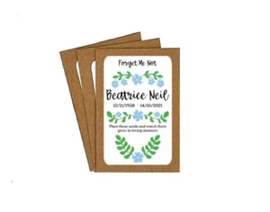 Personalised Funeral Forget Me Not Seed Envelopes - Memorial Remembrance Favours - Picture 1 of 2