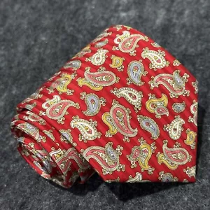 Brioni red Striped paisley print men's 100% silk tie made in Italy EUC - Picture 1 of 10