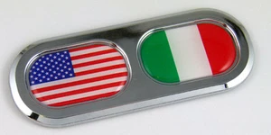 USA / Italy Italia Double Country Flag Car Chrome Emblem Decal Sticker Badge DC - Foto 1 di 5