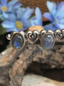 Vintage Sterling Silver 925 Oval Labradorite stone Stud Earrings 2.9g, 1/2" - Picture 1 of 15
