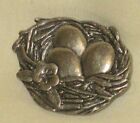 Birds & Blooms Signed Pewter 2007 Limited Ed Pin Brooch Eggs/Nest Flower Easter