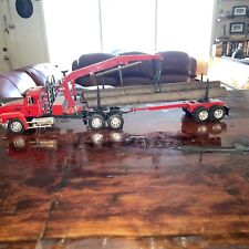 New Ray Mack Red Logging Truck With Trailer Pull Die Cast Model