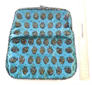 VINTAGE HAND Hong Kong Green BEADED PURSE CLUTCH HANDBAG - Picture 1 of 11