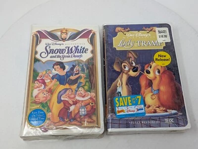 2x Disney Sealed VHS Lot: Lady & The Tramp & Snow White, w/ Hype Stickers, New - Image 1 of 4