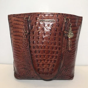 Brahmin Pecan Croc Leather Handbag Tote Purse Melbourne Multi Pockets Key Holder - Picture 1 of 13