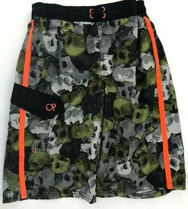 OP Ocean Pacific Boy's Board Shorts Cargo Camo Swim Trunks Size 10-12 L Skulls - Picture 1 of 11