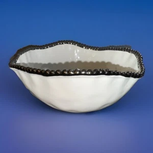Pampa Bay Salerno Salad Bowl - 11x5 - Porcelain - White w/Silver - EUC - Picture 1 of 8