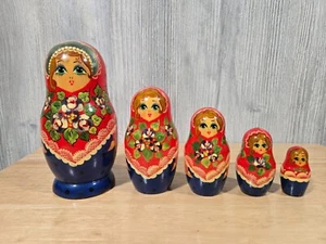 Vtg Russian Matryoshka Nesting Dolls 6" Handpainted Wood 5pc - Picture 1 of 6
