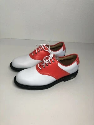 NEW Footjoy Icon Traditional Golf Shoes White W/Orange Saddle Men's 7.5 M - Image 1 of 4