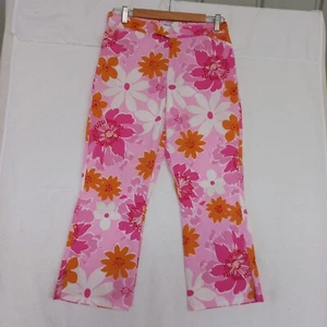😇 Earth Angel Floral Pants Size 10 Retro Vintage Look Pink Orange White Lightwt - Picture 1 of 11