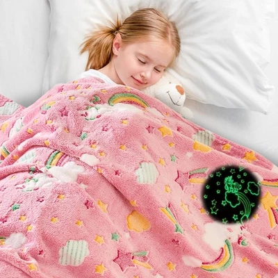 Manta Arco Iris Brilla en la Oscuridad 50x60 Pulgadas Rosa Tiro Suave Niños Niña Regalo Foto 1 de 4