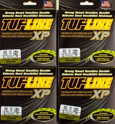 (LOTE DE 4) LÍNEA TRENZADA MULTIFILAMENTO TUF-LINE XP 20LB 150YD VERDE D6252 Foto 1 de 2