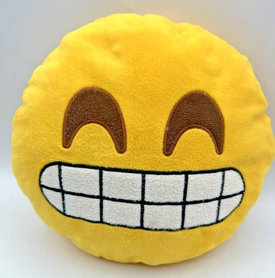 Almohada de felpa facial sonriente emoji amarilla redonda suave acolchada sonriente cojín 10" Foto 1 de 4