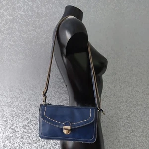 Blue Real Leather Shoulder Crossbody Bag Handbag Size 23x14.5x1 cm - Picture 1 of 14