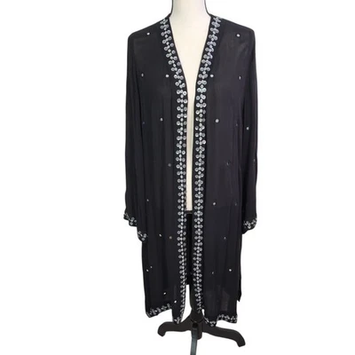 Soft Surroundings Open Front Long Duster Cardigan Jacket Beaded Semi Sheer Sz 1X - Image 1 of 4
