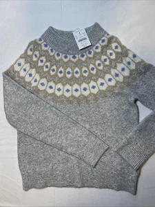 Girls Crewcuts Grey Fair Isle Pullover Sweater Metallic Thread Size M 8-9 NWT - Picture 1 of 11