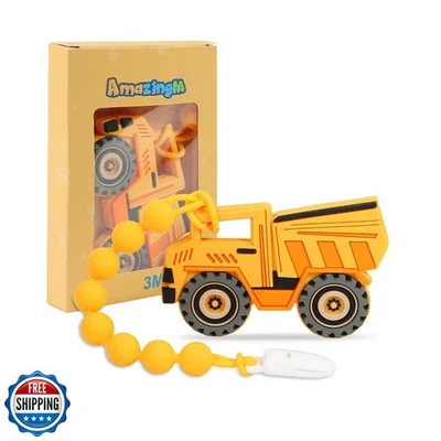 Baby Food Grade Silicone Carrier Vehicle Teether Toy with Pacifier Clip Holde - Image 1 of 4