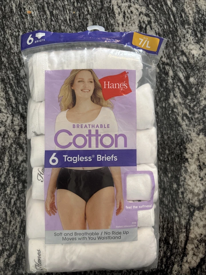 Hanes Cool Comfort Tagless Women's Cotton Brief Panties 6-Pack White Size 9