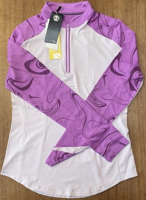 全新带标签 粉色 Under Armour Polo 衫 小号 紫色 全新 S UPF 30 女式 LS 1/4 拉链 — 第 1/4 张图片