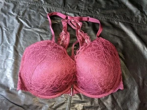 Victoria's Secret Very Sexy Push Up Bra Pink Lace Silver 36 DDD Front Closure - Picture 1 of 18