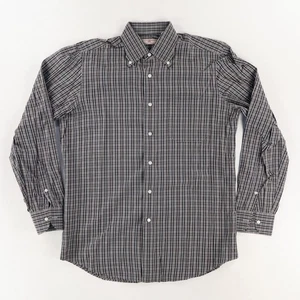 Luciano Barbera Popeline Baumwolle kariert Button Down Hemd schwarz Herren M - Bild 1 von 8