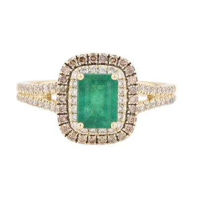 Кольцо Le Vian с изумрудом и бриллиантами гало 1,22 карата желтое золото 14 карат размер 7 - Изображение 1 из 4