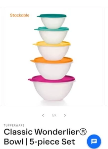 Tupperware VTG COLORS Wonderlier Bowls 5 PC Set Nesting Sheer w/5 BRIGHT Seals - Picture 1 of 4