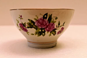 Vintage Porzellan Schale Made in China lila Rosenmuster mit Goldrand 4,5x2,5" - Bild 1 von 7