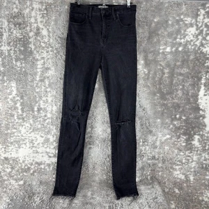 Madewell Size 28TL Curvy High Rise Skinny Jeans Black Distressed Pants Button - Picture 1 of 14