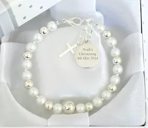BABY BOY GIRL Personalised & Engraved Bracelet Christening Day Gift Birthday - Picture 1 of 10