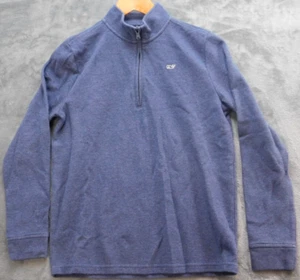 Vineyard Vines 1/4 Zip Pullover Fleece Boys XL Band Collar Blue Striped - Picture 1 of 12