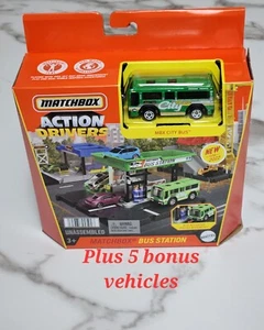 NEW +5 Matchbox Cars Action Drivers 1:64 Bus Station Linkable Play Set Mattel - Picture 1 of 14