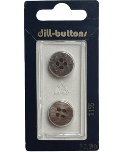 Buttons Brown Flat 4-Hole 2-Pack 5/8" 15MM Vintage Dill No. 1155 Germany - Picture 1 of 7