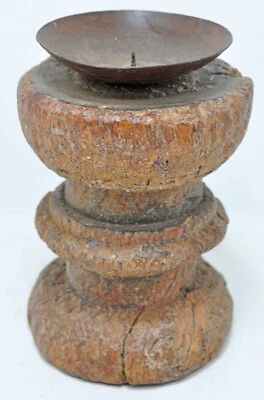 Antiguo Candelabro Paga Madera Original Antiguo Tallado a Mano Policromado Foto 1 de 4