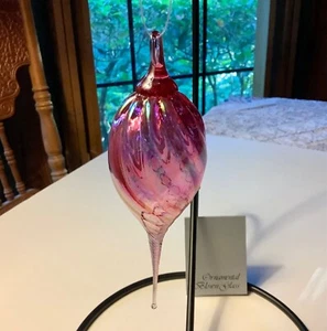 Vintage OBG Hand Blown Pink Swirl Art Glass Teardrop ~5-1/2” w/Original Box - Picture 1 of 9
