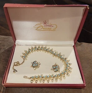 Set Chocker e Orecchini Estate Vintage Duane Jewerly Strass e Pietra Blu - Foto 1 di 9