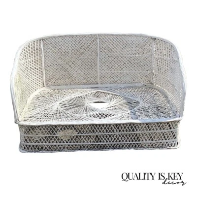 Vintage Russell Woodard Woven Spun Fiberglass White Mid Century Modern 54" Sofa - Image 1 of 4