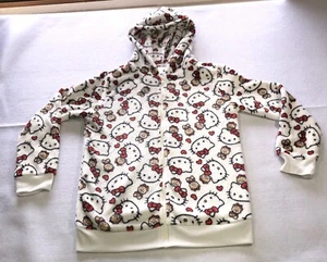 Hello Kitty Hoodie Full Zip Soft Sherpa White Red Girls Youth Size M (10-12) - Picture 1 of 6