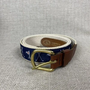 Cinturón de golf Leather Man Ltd azul marino de lona y cuero hecho a mano Essex CT para hombre talla 42 - Imagen 1 de 6