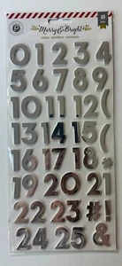 Pink Paislee Merry & Bright Silver Dimensional Number Stickers-48 Pieces - Picture 1 of 1