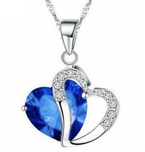 Halskette Mode Frauen Elegante 925-Silber Amethyst Blau Herz Strass-Kristall