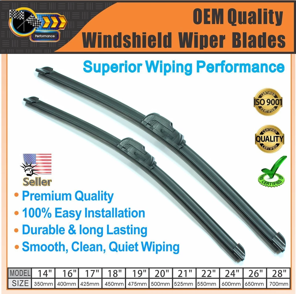 Premium Quality Windshield Wiper Blades J-Hook Wiper Replacement 26" + 14" - Изображение 1 из 4