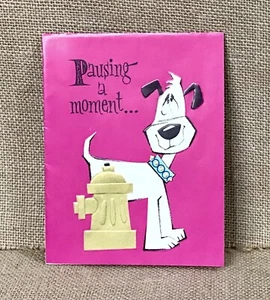 Vintage American Greetings Hot Pink Birthday Card Dog At Hydrant Junk Journaling - Picture 1 of 4