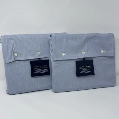 Ralph Lauren Twin Algodón Orgánico Percal Sábana Ajustable y Plana Oxford Azul Sólido Foto 1 de 4