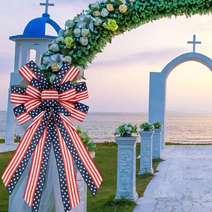 1x Indoor Outdoor Party Decor Patriotic Bow Wreath 4Th Of July American Flag Bow - Picture 1 of 9