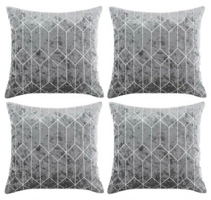 4 Pack Cushion Covers in Crushed Velvet Metallic Sparkle Deco Geometric Design - Picture 1 of 10