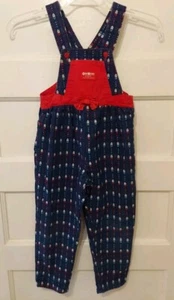 Vtg Oshkosh Bgosh Vestbak Girl's Size 6 Blue & Red Floral Cotton Overalls USA - Picture 1 of 12