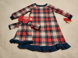 NWT Toddler Girls Christmas Plaid Nightgown Matching 18" Doll Gown Set - Picture 1 of 1