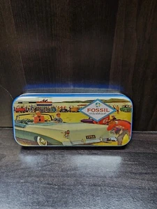 Fossil Worldwide Watch Tin Box Empty 1994 Vintage 1950s Scene - Picture 1 of 5