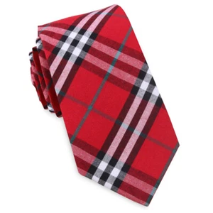 Red & White Tartan Plaid Slim Tie - Picture 1 of 1